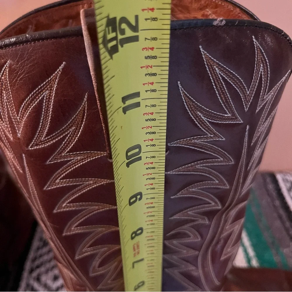 VINTAGE DAN POST chocolate brown leather western boots made in Spain - Picture 12 of 17